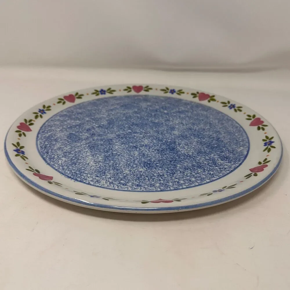 R B Bernarda Vtg Platter Round Heart Flower Trim Blue Sponged Center Portugal